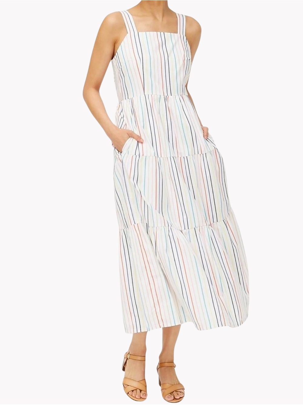 🌈 J. Crew Rainbow Stripe Tiered Maxi Dress ☀️🌿